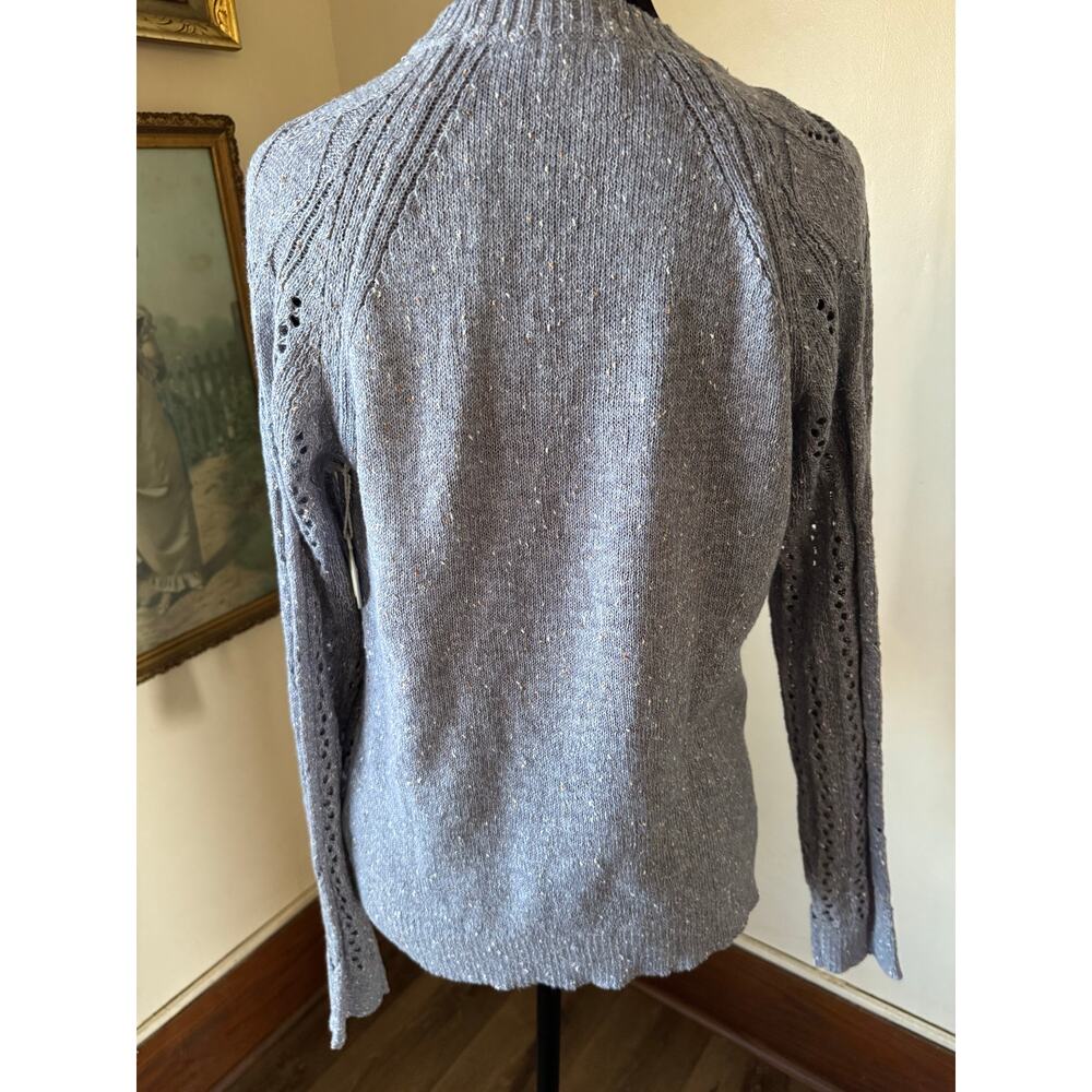 NWT Spartina 449 Shelby Pullover Denim Blue Pointelle Linen Sweater S - Picture 4 of 11